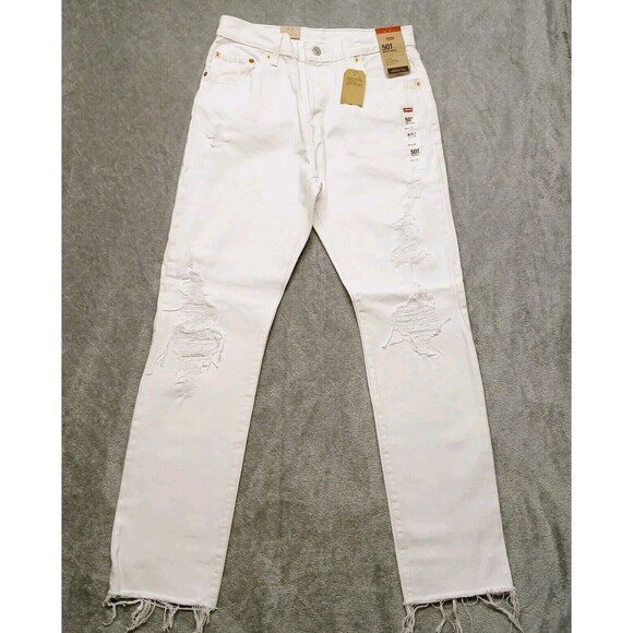 Levi's 501 Buttonfly High-Rise Women's White Distressed Raw Hem Jeans Size 29x32 - Picture 2 of 16